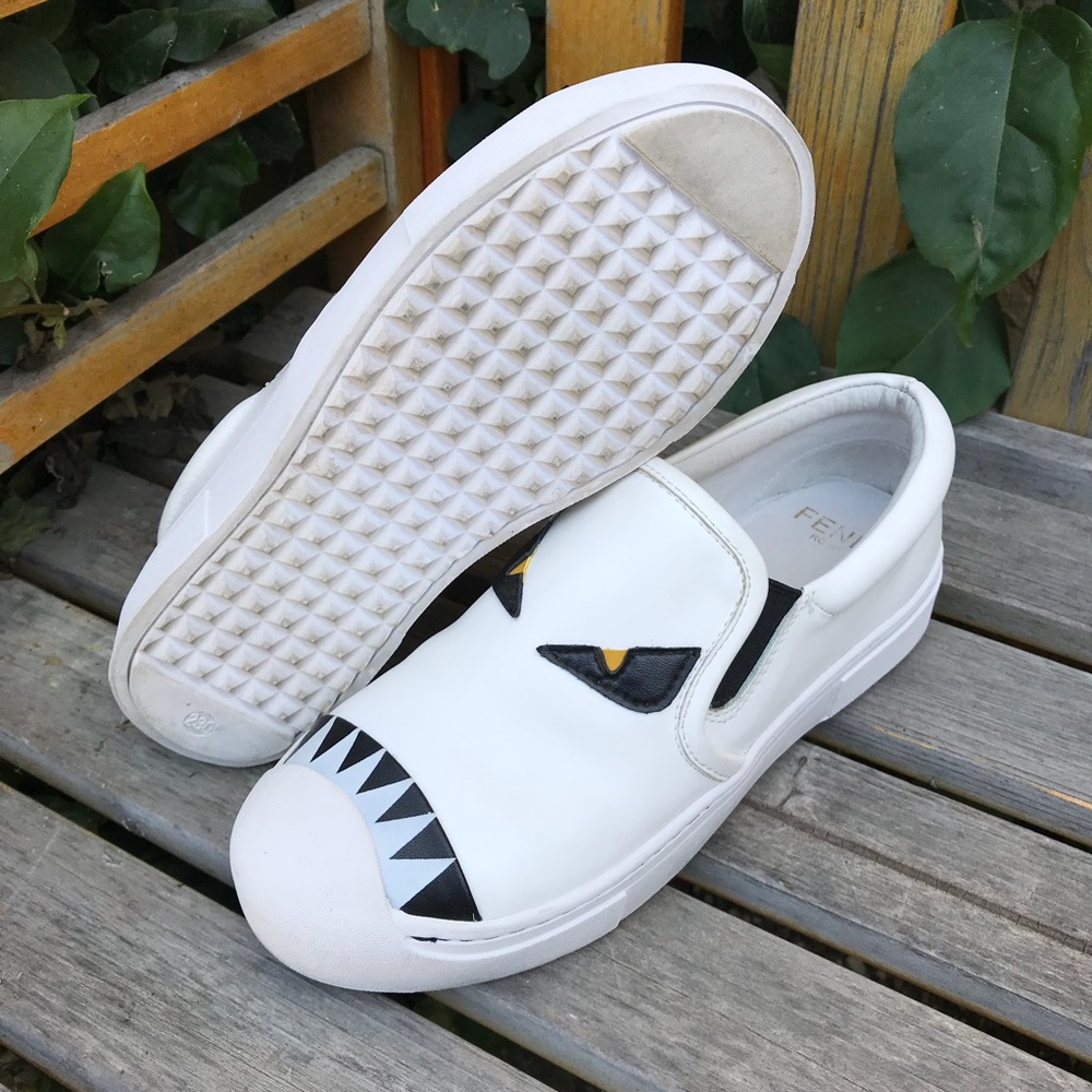 🚫SOLD FENDI White Monster Eyes Slip-On Shoes - Picture 1 of 8
